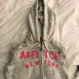 abercrombie & fitch zip up gray and pink hoodie.